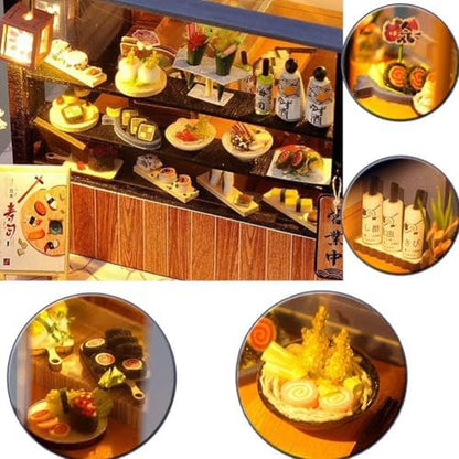 DIY Miniature House Kit with LED Light Japanese Style Sushi Shop Wooden Dollhouse Mini House kit Ideal Gifts for Birthday - Image 4