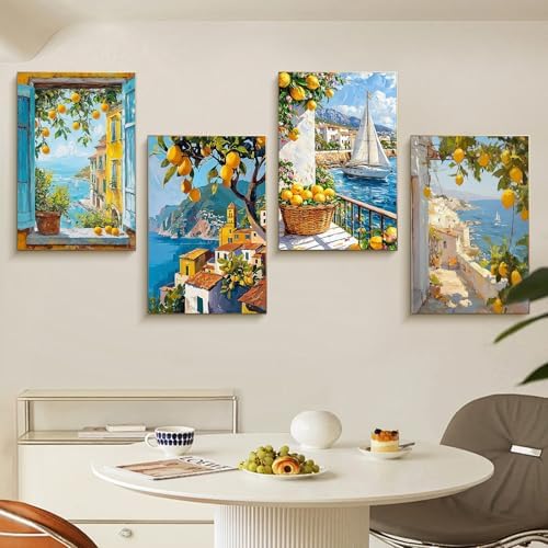 4 Pack Framed Paint by Numbers Kit for Adults Lemon Tree with Wooden Easel - Image 2
