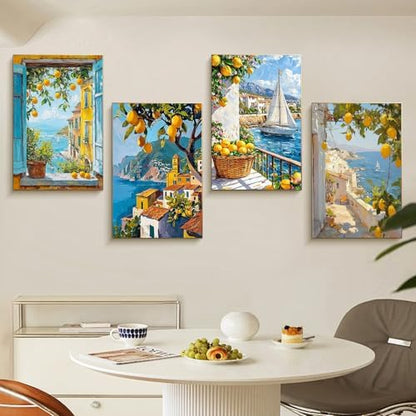 4 Pack Framed Paint by Numbers Kit for Adults Lemon Tree with Wooden Easel - Image 2
