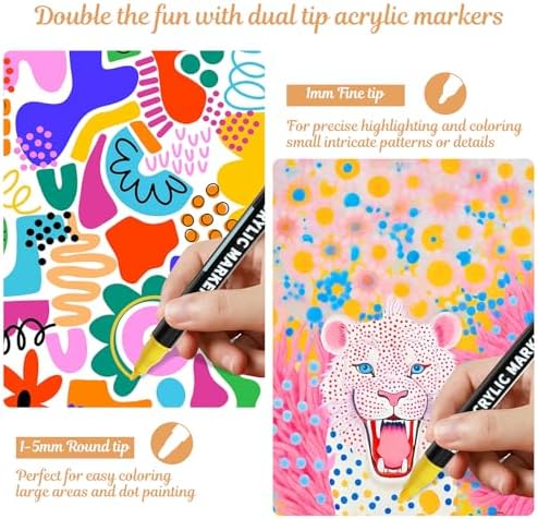 nauets 12 Colors Precision Dual Tip Acrylic Paint Markers Pens - Dot & Fine - Image 2