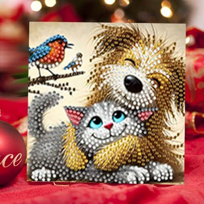 jinglinhh 6pcs Diamond Art Painting Cats and Dogs Hugging Greeting Cards with Envelopes, DIY Card Making Kits for Adults, Diamond Art Postcards Christmas Cards Craft Gifts - Image 5