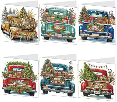 Diamond Art Painting Cards, 6 Pack Gem Art Greeting Cards with Envelopes, 5D Diamond Dots Kits Birthday Cards Making Kits for Adults Family Friends Birthday Gifts 6pcs(Christmas Car) by Unknown