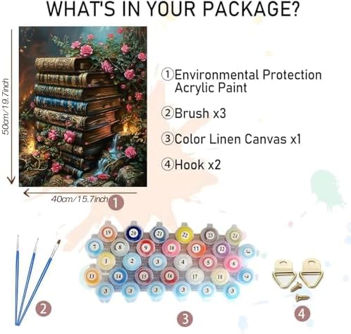MBNTJHT Paint by Numbers Kit for Adults,DIY Books Paint by Number Kits for Adults Beginners on Canvas,Unframed Flowers Watercolor Acrylic Art Painting Kits for Home Wall Decor 16 X 20 Inch. - Image 2