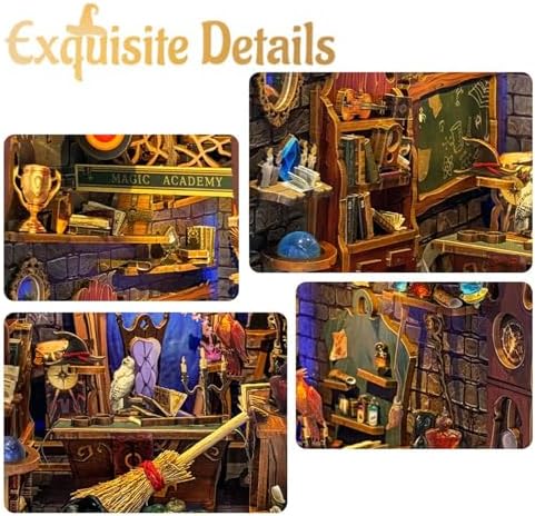 ZibbleZork Book Nook Kit for Adults, 3D Puzzle Miniature House Kit for Craft Lovers, DIY Bookshelf Decor with LED Sensor Light (Magic Academy) - Image 4