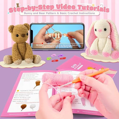 Bunny and Bear Crochet Kit for Beginners 2PCS Crochet Starter Kit for Adult - Image 4