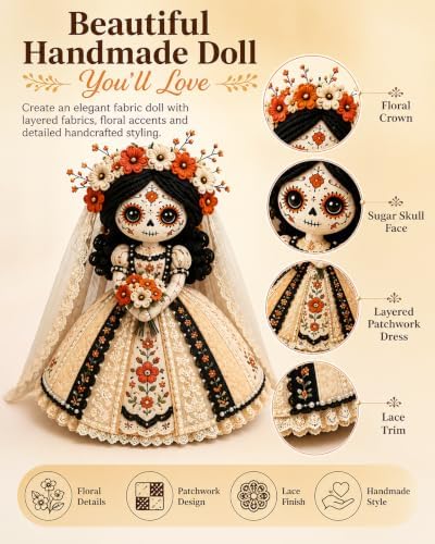 Day of the Dead Patchwork Doll DIY Sewing Kit for Adults，Color-C - Image 2