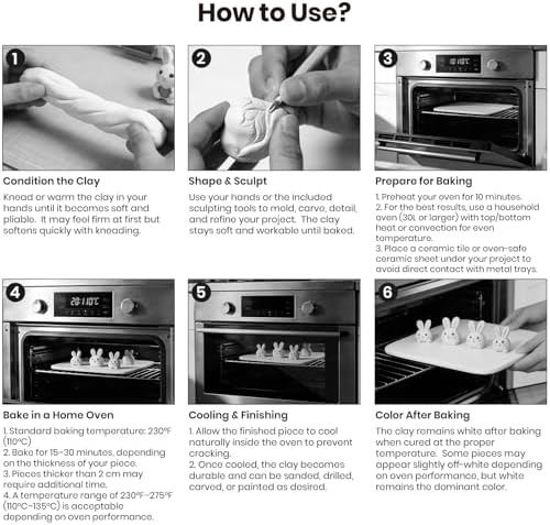 CALPALMY Oven Bake Polymer Clay 5.5lb with Tools Kit, White Sculpting Material for Modeling & Crafts, Soft Until Baked, Non-Toxic DIY Clay for Figurines, Miniatures, Jewelry & Pottery Projects - Image 6