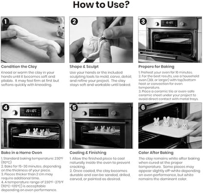 CALPALMY Oven Bake Polymer Clay 5.5lb with Tools Kit, White Sculpting Material for Modeling & Crafts, Soft Until Baked, Non-Toxic DIY Clay for Figurines, Miniatures, Jewelry & Pottery Projects - Image 6