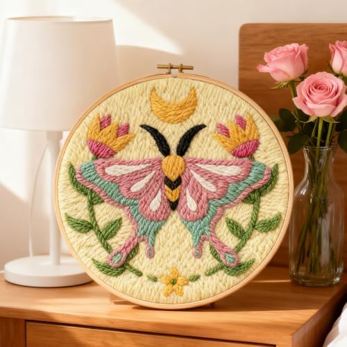 INFUNLY Pink Moths Punch Needle Kits for Beginner Adult Flowers DIY Punch Needle Embroidery Starter Kit for Wall Hanging Moon Needles Stitching Kit with Instruction for DIY Crafts Gift Home Decor - Image 5