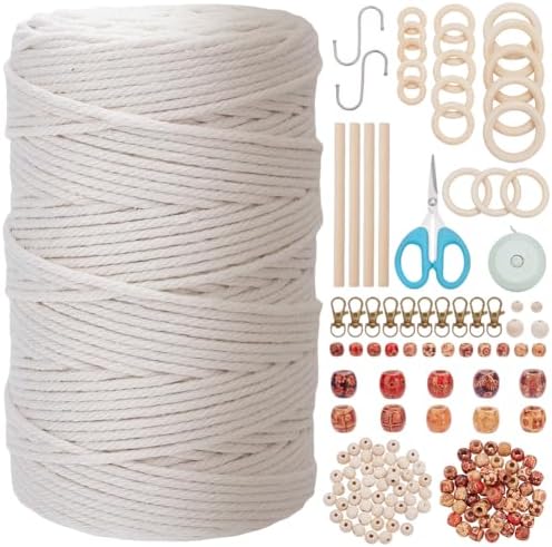 FREEBLOSS Macrame Kits for Beginners Macrame Wall Hanging Kit Macramé Plant Hanger Kit Supplies Include 219 Yards 3mm Macramé Cord 200pcs Wooden Beads Wooden Rings and Other Tools Starter Set by FreeandCreativeCraftsArt
