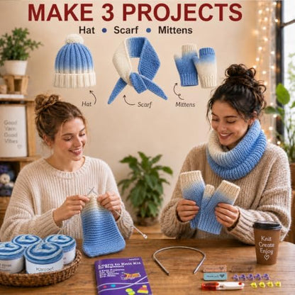 Knitting Kit for Beginners, Complete Starter Kit for Scarf, Hat, Gloves - Image 3