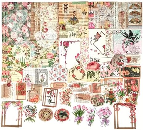 Esweny 100 PCS Vintage Ephemera Pack Journaling Scrapbooking Supplies Scrapbook Sticker Paper Kit for Junk Journal Planners Collage Craft Notebooks Decoupage Album (Flowers) by Esweny