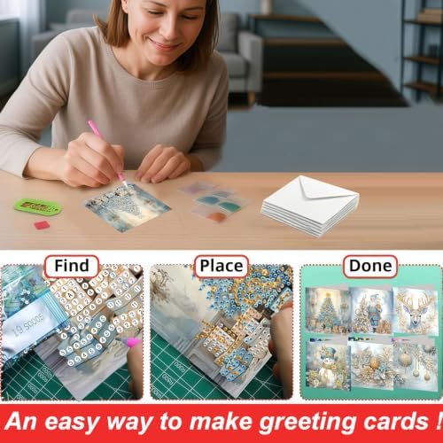 DDGYP 6 Pack Christmas Diamond Art Cards for Adults with Envelopes - Image 4