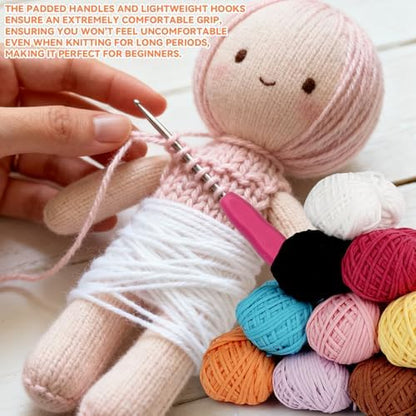 Wadukud 36 PCS Beginner Crochet Yarn Kit - First Crocheting Set Include 10 Colors Super Soft Cotton Yarn for Crocheting, Crochet Hooks, Instruction, Bag 2.2-Count Medium Weight Core-Spun(Monochrome A) - Image 5