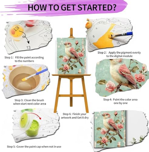 pchmcu Bird Flower Paint by Numbers Kits for Adults,Rose Paint by Number for Adults Beginner, Paint by Numbers Kits on Canvas Without Frame for Home Wall Decor 16x20inch - Image 5