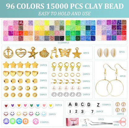 LEUCHTAMOR 15000PCS Clay Beads 96 Colors Friendship Bracelet Making Kit 4 Boxes Polymer Clay Beads Disc Clay Beads with Charms for Jewelry Making,Crafts Gifts - Image 2
