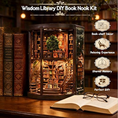 DIY Book Nook Kit with LED Lights | 3D Puzzles for Adults & Teens, Miniatures and Model Building Kits for Bookshelf Decor, Relaxing & Unique Gift for Craft Lovers | Wisdom Library - Image 2