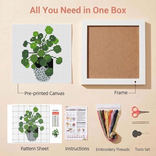 Potted Plant Stamped Cross Stitch Kits for Beginners Adults with Framed - Image 2