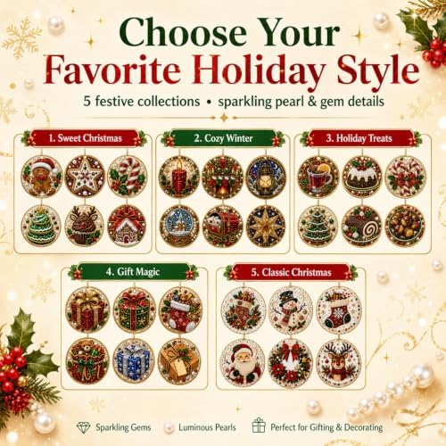 6 Pcs Christmas Pearl Diamond Art Ornament Kit for Adults (A3pc) - Image 3