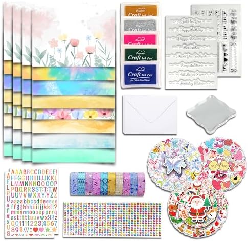 Card Making Supplies, Card Making Kit For Adults And Kids, 32 Blank Greeting Cards & Envelopes With Reusable Stamps DIY Greeting Card Set - Thank You Birthday Mother's Day Christmas Congradulation by Fevanlion