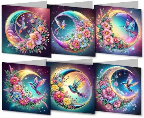 DIY Diamond Greeting Cards Set, 5D DIY Diamond Art Painting Festival Style Greeting Card, DIY Christmas Card Making Kits for Family Friends Handmade Gift-#10-6PC Hummingbird by Unknown