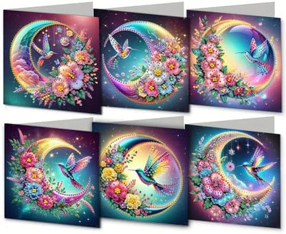 DIY Diamond Greeting Cards Set, 5D DIY Diamond Art Painting Festival Style Greeting Card, DIY Christmas Card Making Kits for Family Friends Handmade Gift-#10-6PC Hummingbird by Unknown