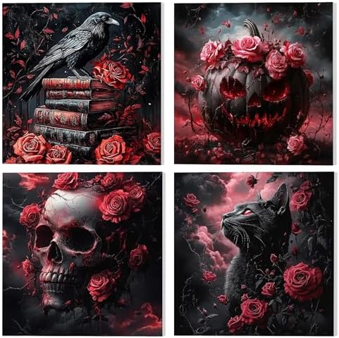 GHHKUD 4 Pack Halloween Paint by Numbers Kits for Adults with Frame, DIY Halloween Paint by Numbers for Beginners, Painting by Numbers on Canvas Gifts for Home Decor 20x20cm by GHHKUD