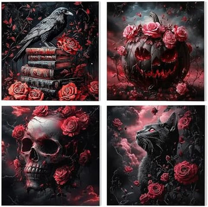 GHHKUD 4 Pack Halloween Paint by Numbers Kits for Adults with Frame, DIY Halloween Paint by Numbers for Beginners, Painting by Numbers on Canvas Gifts for Home Decor 20x20cm by GHHKUD