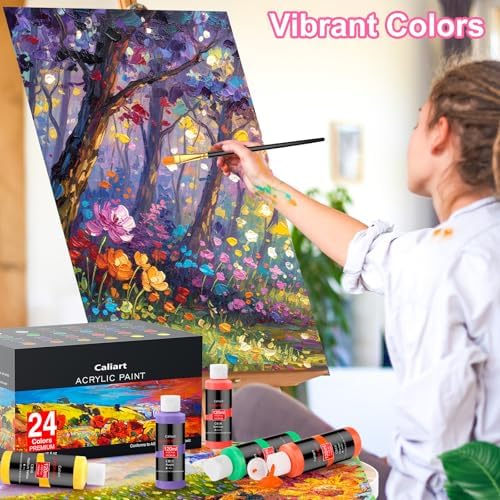 Caliart 24 Colors Acrylic Paint Set Large Bottles 4oz with 12 Brushes - Image 6