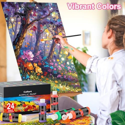 Caliart 24 Colors Acrylic Paint Set Large Bottles 4oz with 12 Brushes - Image 6