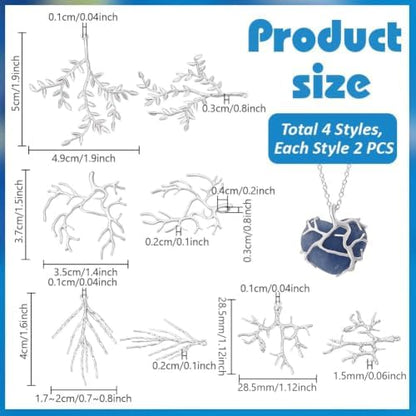 PH PandaHall 8pcs 4 Styles Branch Shape Blanks, Brass Pendant Trays Bezel Metal Claw Cage Pendant Frames Pendants Holder for Irregular Gemstone Cabochons Rhinestones DIY Jewelry Making, Silver - Image 4