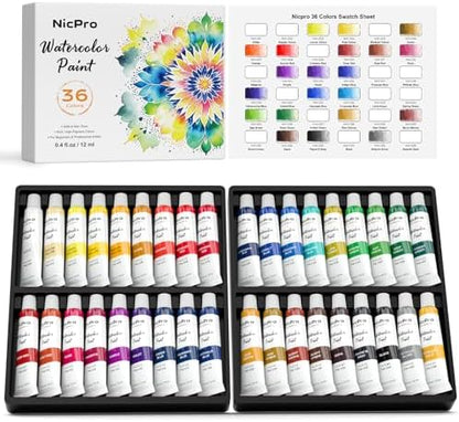 Nicpro Watercolor Paint Set for Adults, 36 Colors Watercolor Paint Tube by Nicpro