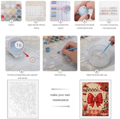 Bozfoxa Paint by Numbers Kit for Adults Beginner Red Cherry Bow - Image 3