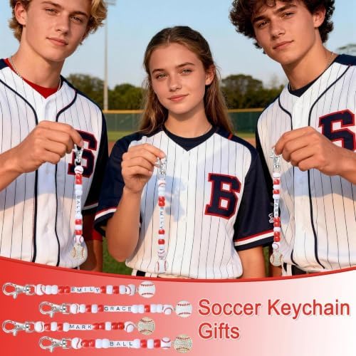 Tuhangcc 500 Pcs Baseball DIY Keychain Making Kit, Adjustable Letter Alphabet Beads Strings,8 Charm 16 Cards with Lobster Clasps & Strings for Sport Theme Party Favor Gift (Baseball) - Image 7