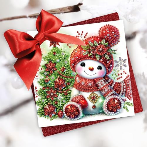 Christmas DIY Diamond Greeting Cards Set, 5D DIY Diamond Art Painting Christmas Style Greeting Card, DIY Christmas Card Making Kits for Family Friends Handmade Gift-#17-Snowman - Image 2