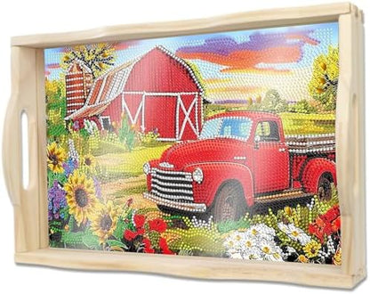 DOTSOPS DIY Red Car Diamond Painting Serving Tray with Handle for Adults by DOTSOPS