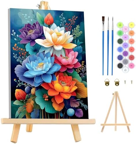 MAXBYE Framed Paint by Numbers Kits for Adults, Flowers Paint by Numbers Kit for Adults with Wooden Easel, Easy DIY Oil Painitings Kits with Tools for Beginners Gift Home Wall Decor 10×14 Inch by MAXBYE