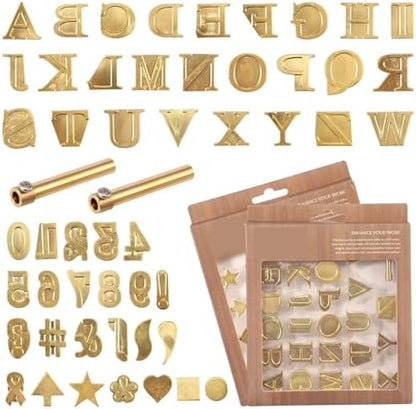 Wood Burning Letters 52Pcs Wood Burning Tip Set Letter Wood Burning Tool Brass Alphabet Number Template Symbol Pyrography Head Tools for Leather Wooden Burner Craft DIY by Unknown