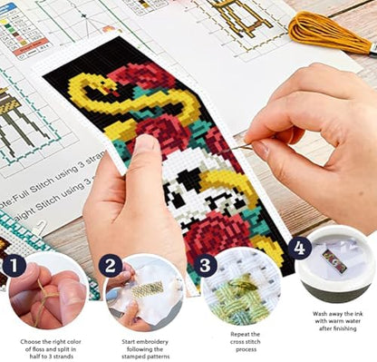 ORIGACH 6 Set Gothic Rose & Skulls Cross Stitch Bookmark Kit for Beginner - Image 4