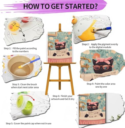 pchmcu Black Cat Paint by Number for Adults,Funny Animal in Bathroom Painting by Numbers,DIY Acrylic for Beginners Unframed,Easy Paint by Numbers Adults on Canvas for Decor 16x20inch - Image 5