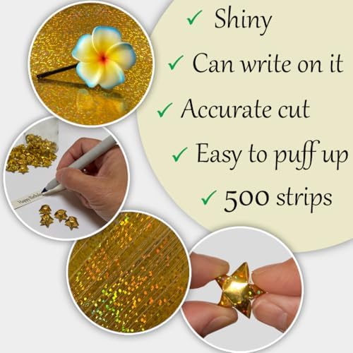 500-Strips Gold Sparkle Foil Paper Strips for Making Origami Stars, Lucky Stars, Puff Stars. Reflective Mirror Shiny Paper Strips, 0.5 x 11 inch. (Gold Sparkle Foil, 500) - Image 2