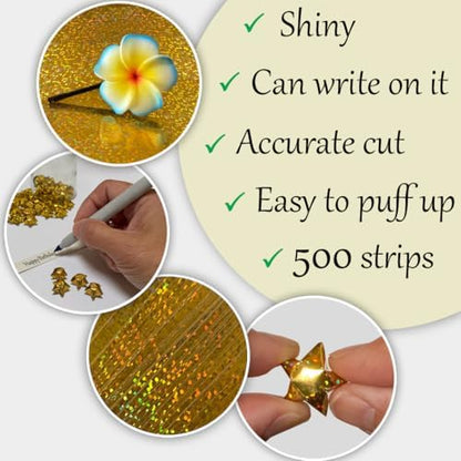 500-Strips Gold Sparkle Foil Paper Strips for Making Origami Stars, Lucky Stars, Puff Stars. Reflective Mirror Shiny Paper Strips, 0.5 x 11 inch. (Gold Sparkle Foil, 500) - Image 2