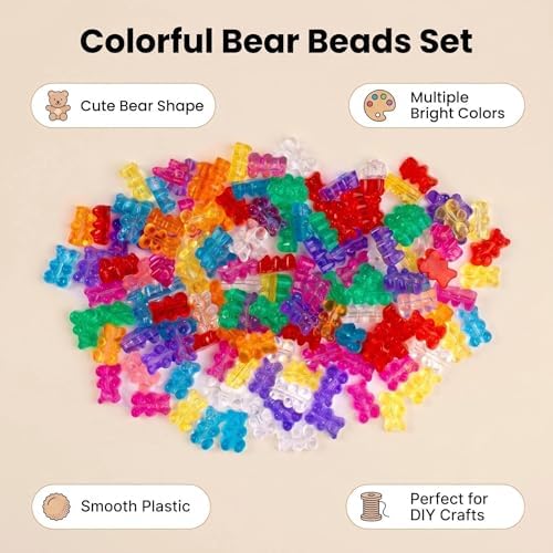 nikkiGuo 200 Small Bear Transparent Mixed-Color Beads. These Multi-Colored Bear Beads are Used in Bracelet-Making Kits, Hair braiding Handmade Accessories, Jewelry-Making handicrafts - Image 4