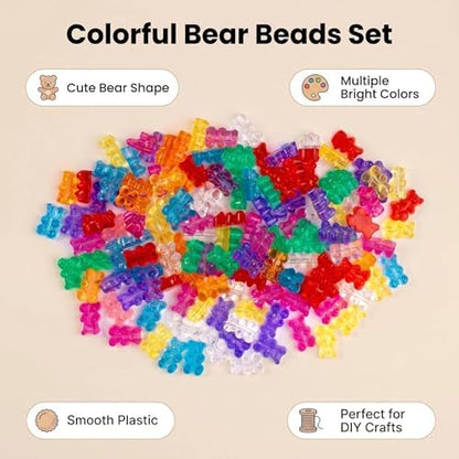 nikkiGuo 200 Small Bear Transparent Mixed-Color Beads. These Multi-Colored Bear Beads are Used in Bracelet-Making Kits, Hair braiding Handmade Accessories, Jewelry-Making handicrafts - Image 4