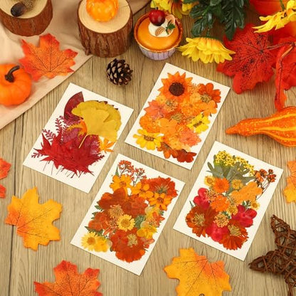 100 PCS Real Fall Dried Pressed Flowers Leaves Fall Natural Dried Flowers Leaves Kit Autumn Pressed Dry Flower Leaf Set for Scrapbooking DIY Art Craft Resin Jewelry Molds Candle Soap Making Nail Decor - Image 3