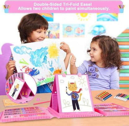 208 PCS Art Supplies Kit for Kids Girls Boys Ages 6-12, Drawing Set with Trifold Easel, Includes Coloring Book, Scissors, Sticker, Origami Paper Crayons, Markers, Colored Pencils, Watercolors - Image 4