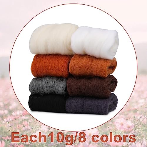 Wonvoc Needle Felting Wool 2.82 OZ, 8 Colors Wool Roving, Winter Dunes - Image 2
