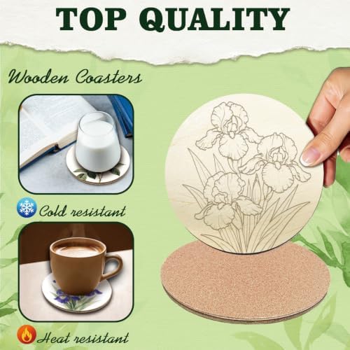 26PCS Wood Coasters Craft Kit 10 Paint You Own Coaster with 16 Pens Wooden Coaster Painting Set for Adults and Beginners Coasters for Drinks Bouquet Painting Crafts Art Supplies (Bouquet) - Image 3
