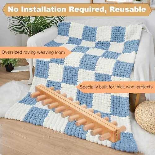 Sienson 48" Chunky Knitting Loom for Blanket Making – Foldable Wood Frame, Portable DIY Hand Knitting Kit for Beginners, Reusable Blanket Loom for Bulky Yarn Crafts & Gifts - Image 4