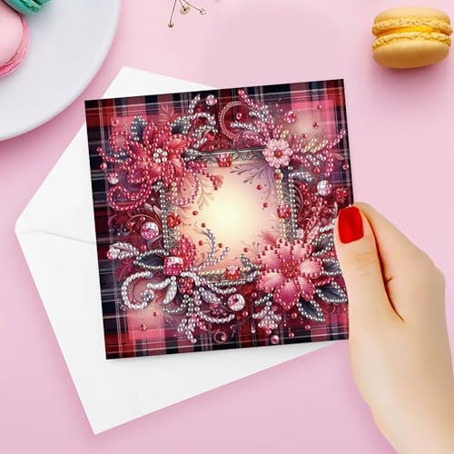 DIZAKIM 6 Pieces Christmas Theme Design Diamond Painting Greeting Card Set, DIY 5D Unique Rhinestone Art Embellishment Mosaic Christmas Greeting Card Crafts, Mosaic Handmade Creative Postcards (#9) - Image 6